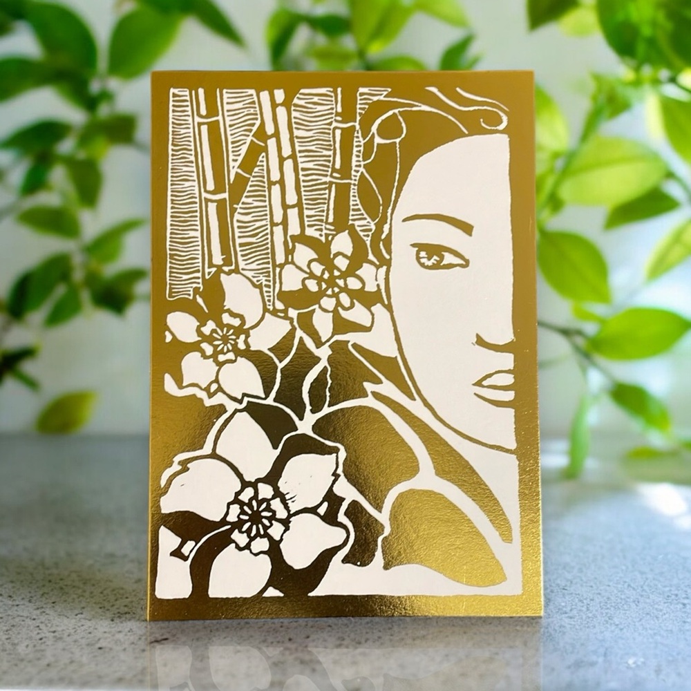 Gold Bamboo Floral Print 5x7